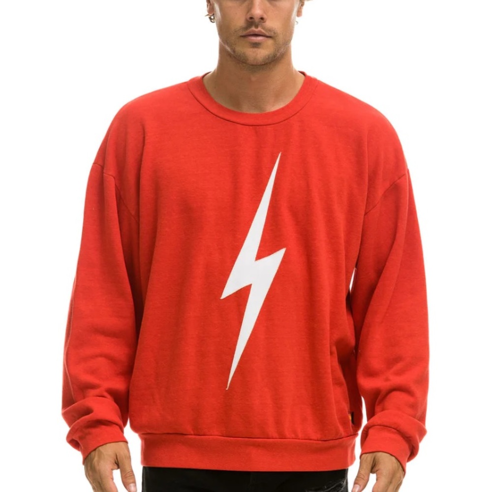 Aviator  Nation BOLT STITCH RELAXED CREW SWEATSHIRT - RED // WHITE L